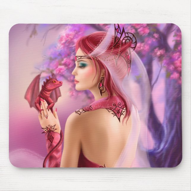 Mousepad Beautiful fantasy woman queen and dragon (Front)