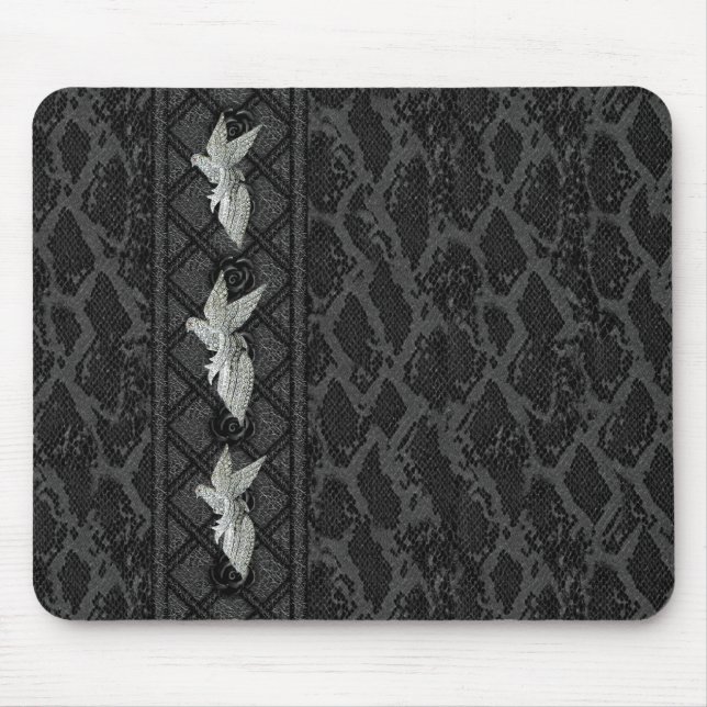 Mousepad Black Leather Bird Jewel (047-015) (Front)