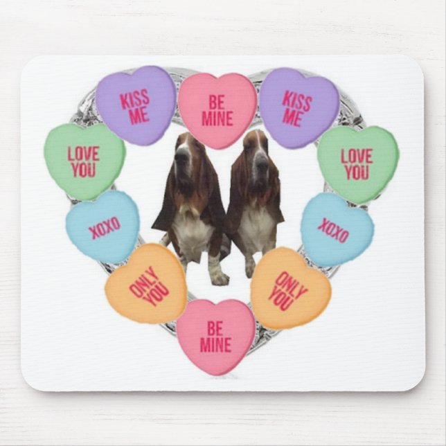 Mousepad Candy Love Hearts With Bassets (Front)