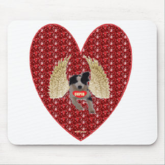Mousepad Dog Cupid Red Heart Glitter