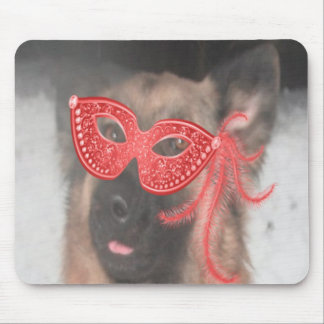 Mousepad German Shepherd Mardi Gras Mask Red