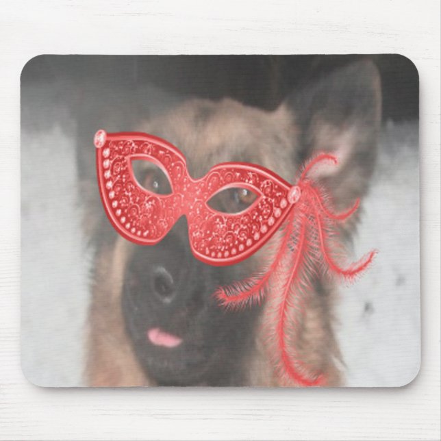Mousepad German Shepherd Mardi Gras Mask Red (Front)