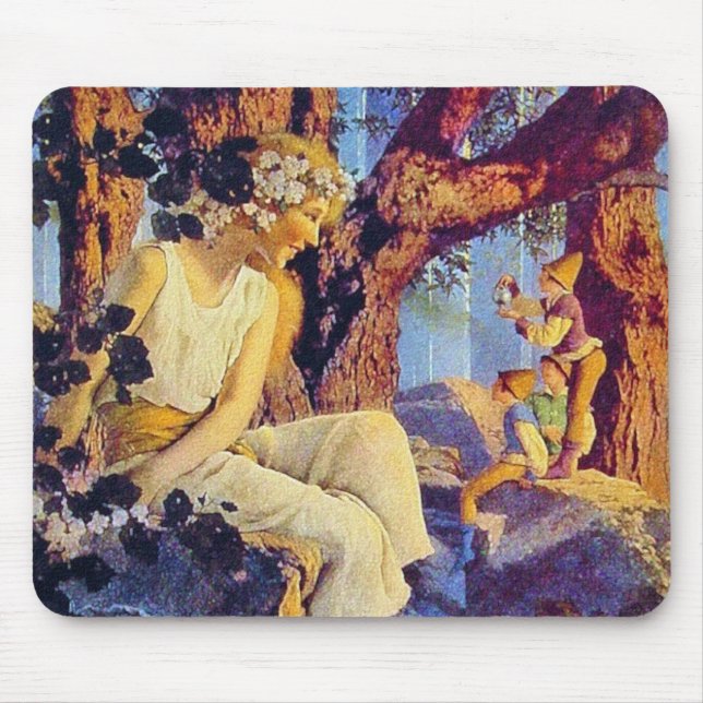 Mousepad: Girl with Elves - by Maxfield Parrish Mouse Pad (Front)