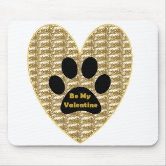 Mousepad Gold Ribbed Black Paw Heart Be My Val