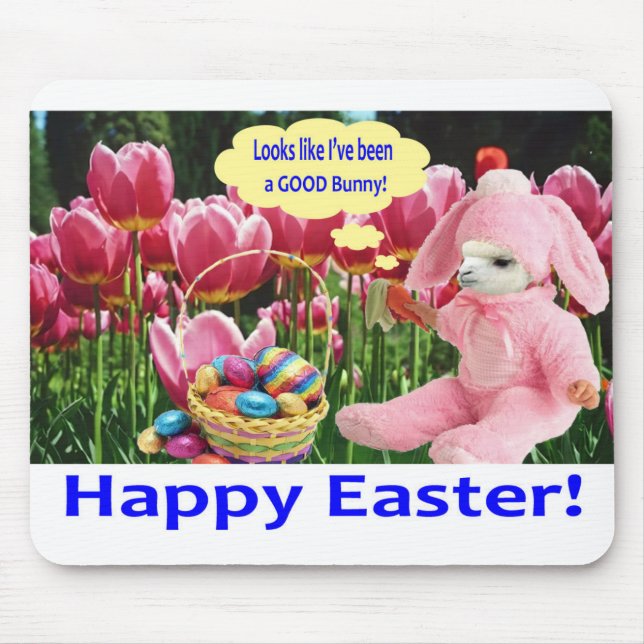 mousepad.  Happy Easter.  alpaca/bunny Mouse Pad (Front)
