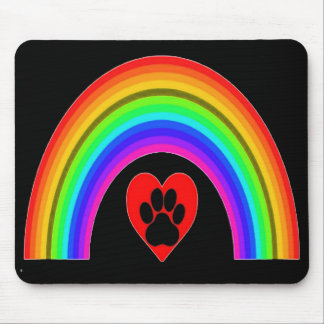 Mousepad Heart With Paw Under A Rainbow