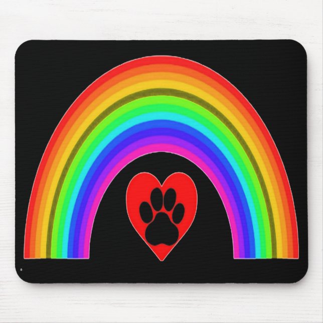 Mousepad Heart With Paw Under A Rainbow (Front)