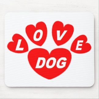 Mousepad Love Dog Hearts Red