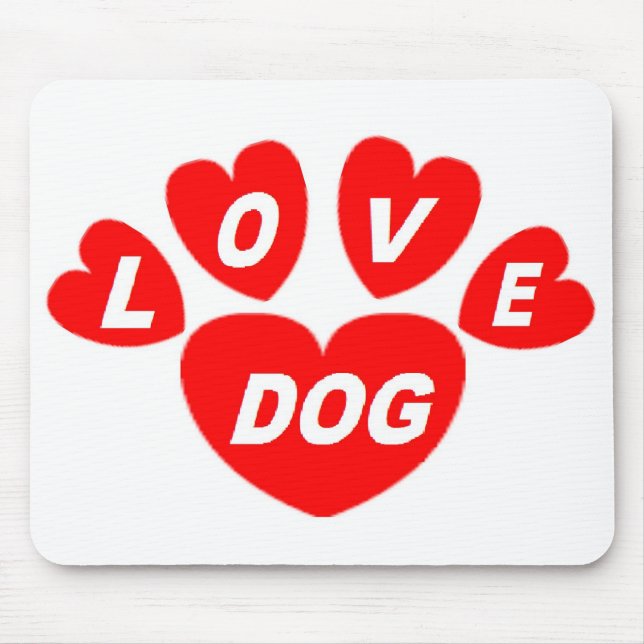 Mousepad Love Dog Hearts Red (Front)