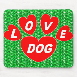Mousepad Love Dog Hearts Red on Green