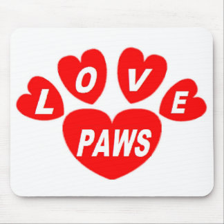 Mousepad Love Paws Hearts Red