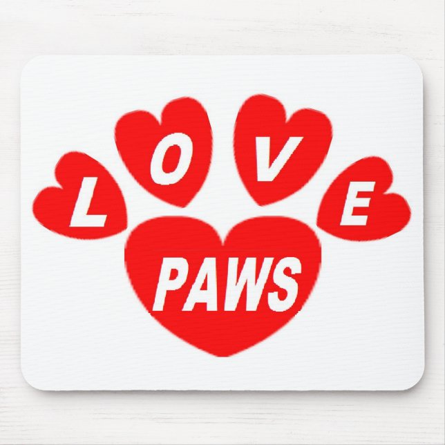 Mousepad Love Paws Hearts Red (Front)