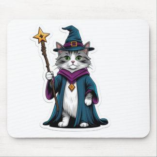 Mousepad Mini wizard cat with magical staff