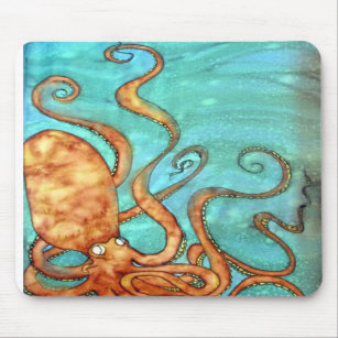 Mousepad: Original Hand Painted silk Octopus Mouse Pad