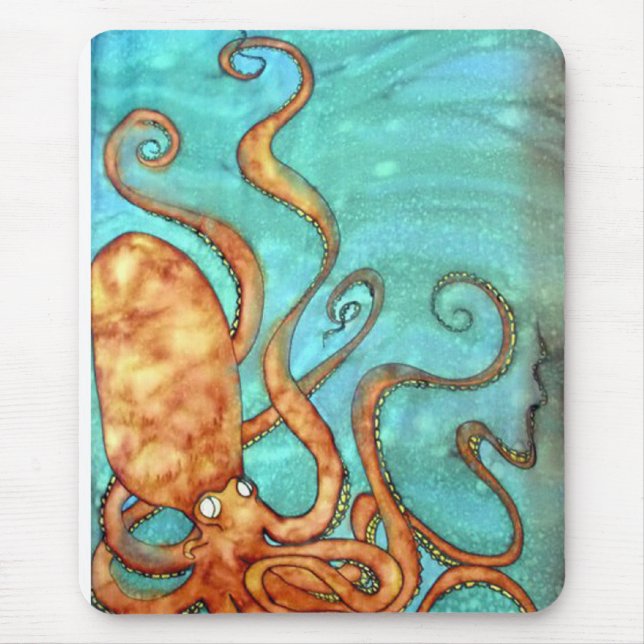 Mousepad: Original Hand Painted silk Octopus Mouse Pad (Front)
