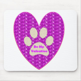 Mousepad Paw Heart Pink White Be My Valentine