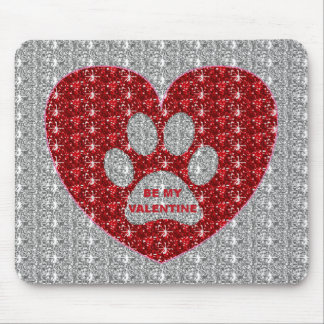 Mousepad Paw Heart Red Silver Be My Valentine