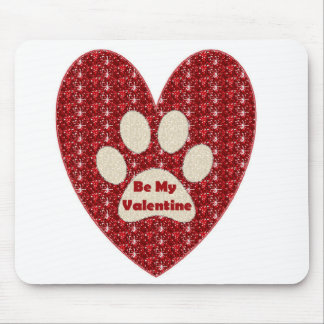 Mousepad Paw Heart Red White Be My Valentine