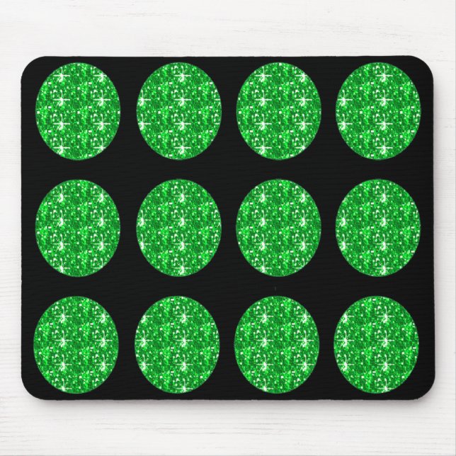Mousepad Pink Glitter Circles on Black (Front)