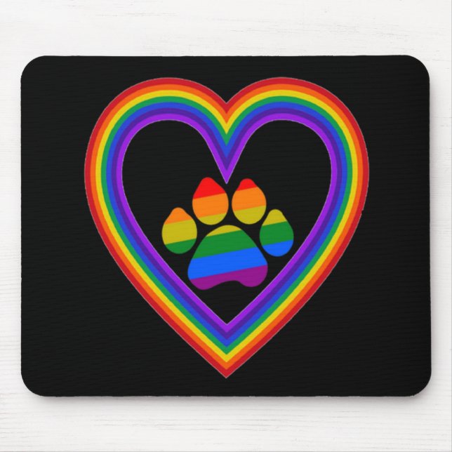 Mousepad Rainbow Heart With Paw (Front)