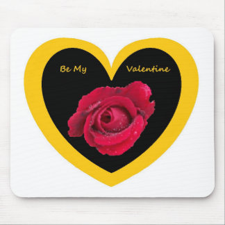 Mousepad Rose on Heart Black Yellow, Be My Val