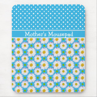 Mousepad to Personalize: Polkas and Daisies: Blue