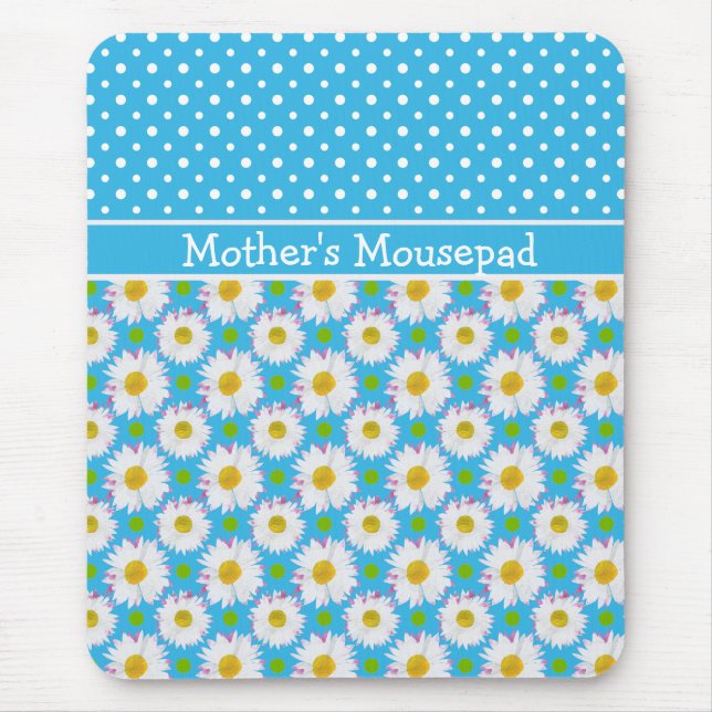 Mousepad to Personalize: Polkas and Daisies: Blue (Front)