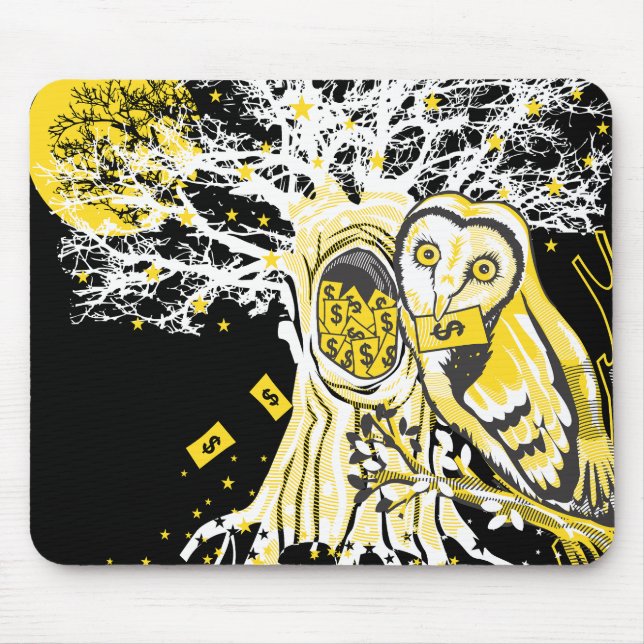 Mousepad – Urban Tree Owl & Wealth Surreal Pop-Art (Front)