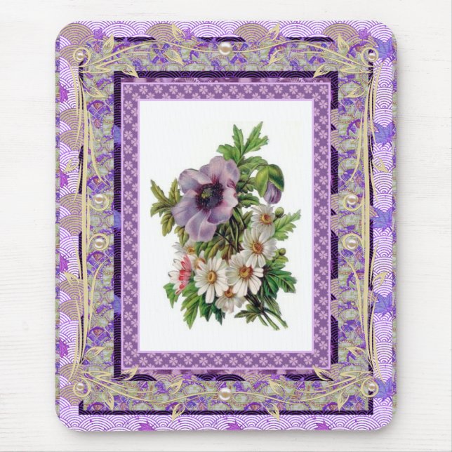 Mousepad Vintage Floral Mauve Flowers (Front)