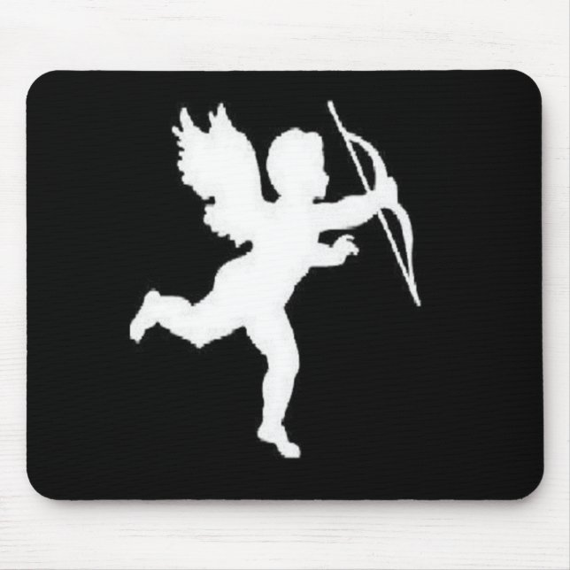 Mousepad White Cupid On Black (Front)