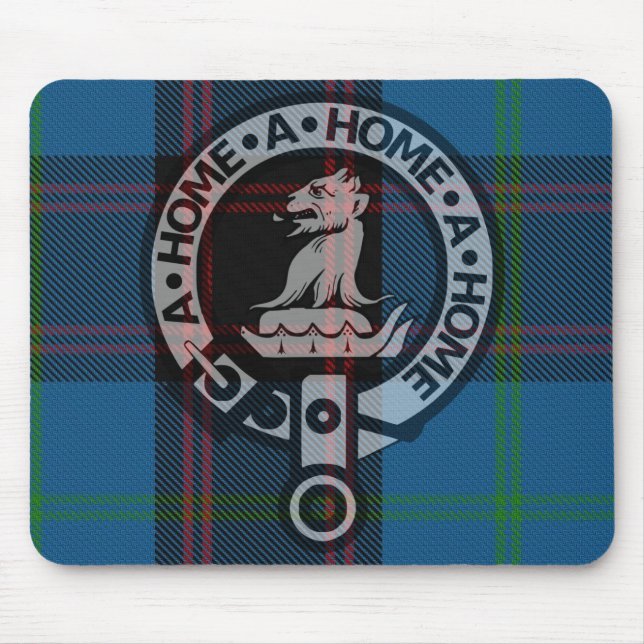 Mousepad with Clan Home Crest and Ancient Tartan (Front)