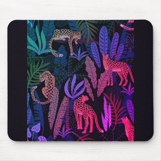 Mousepad with colorful cheetahs in the jungle (Front)