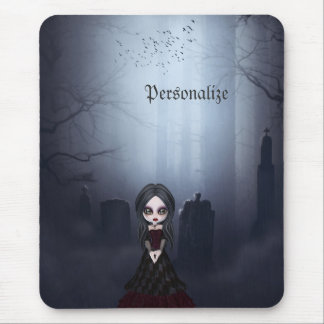 Mousepad with Creepy Goth Girl in Graveyard