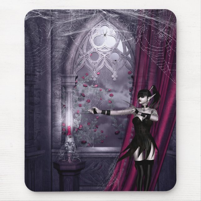 Mousepad with Gothic Fantasy Girl in Spooky Room (Front)