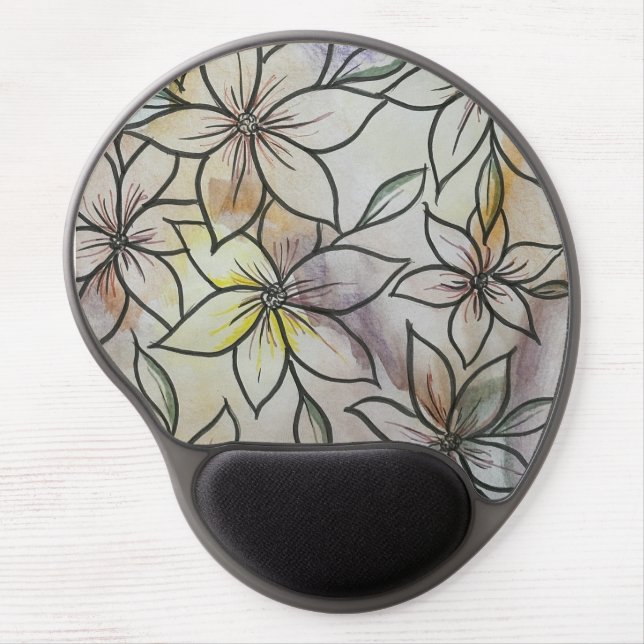 Mousepad with watercolor and black flowers (Front)