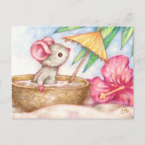 Mouse's Vacation - Cute Beach Art Postcard