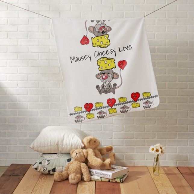 Mousey Cheesy Love Baby Blanket (In Situ)