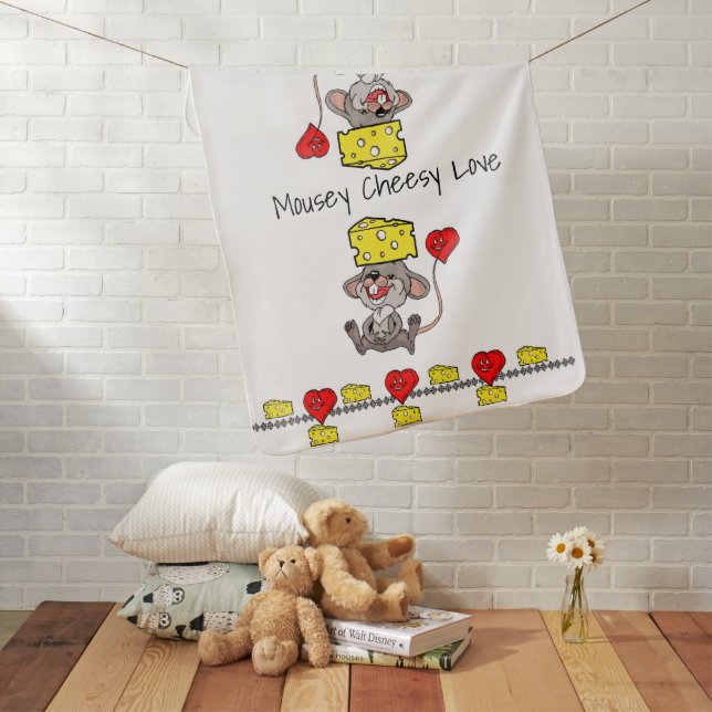 Mousey Cheesy Love Red Hearts Baby Blanket (In Situ)