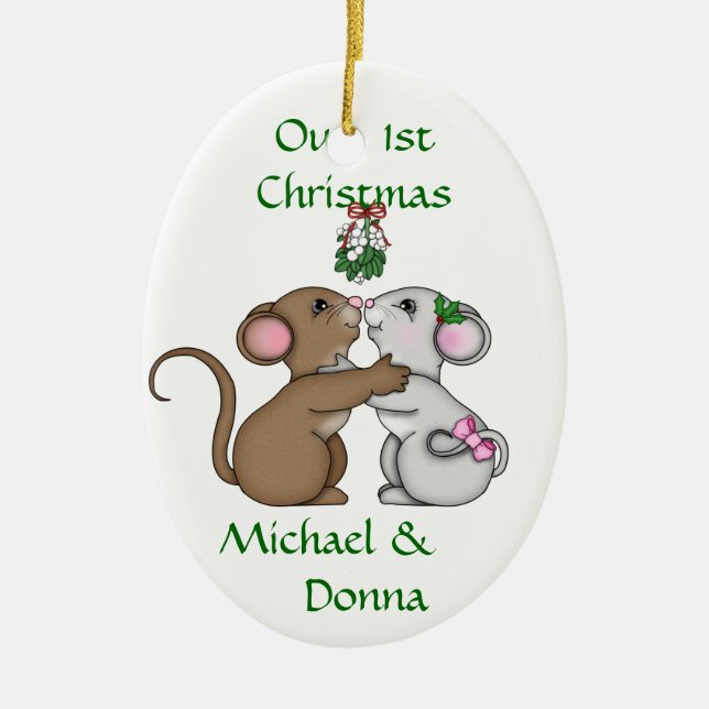 Mousey Love Christmas Ceramic Ornament (Front)