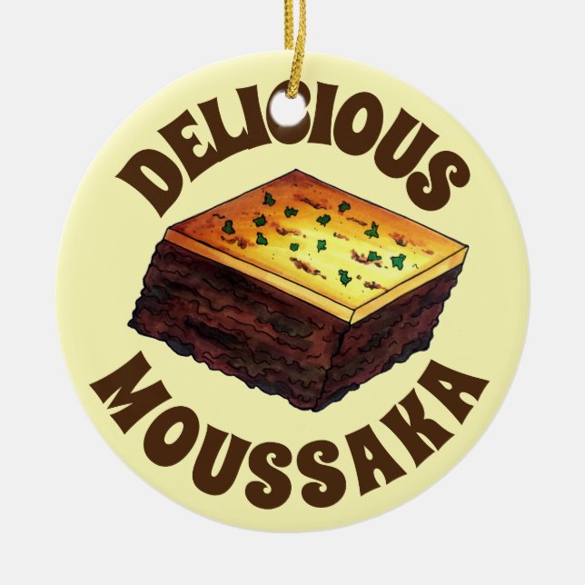 Moussaka Greek Mediterranean Food Eggplant Potato Ceramic Ornament (Front)