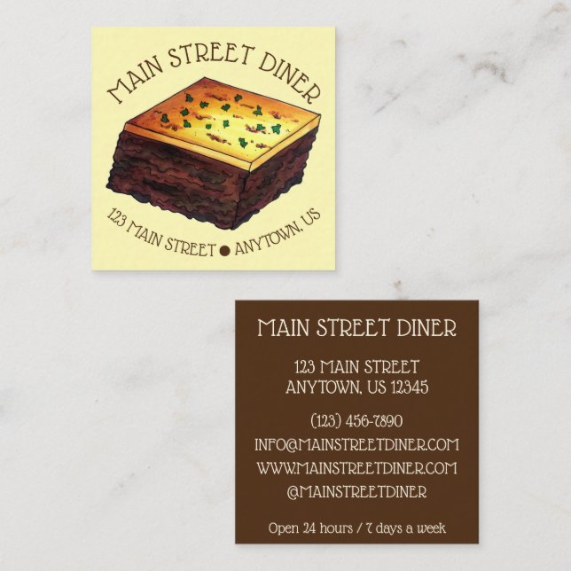Moussaka Greek Mediterranean Food Restaurant Diner Square Business Card (Front/Back)