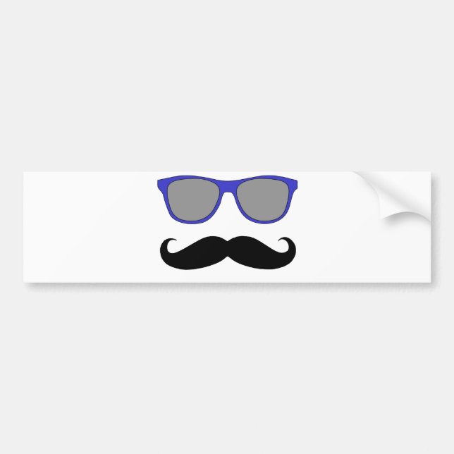 Moustache and Blue Sunglasses Humour Bumper Sticker (Front)
