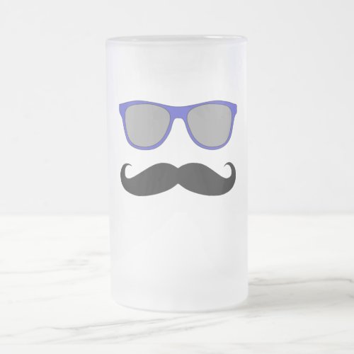 Moustache and Blue Sunglasses Humour Frosted Glass Beer Mug