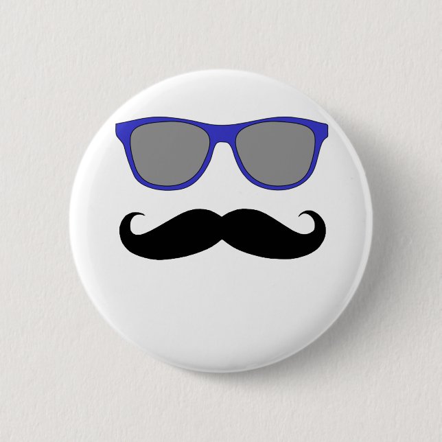 Moustache and Blue Sunglasses Humour Pinback Button (Front)