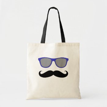 Moustache And Blue Sunglasses Humour Tote Bag by MovieFun at Zazzle
