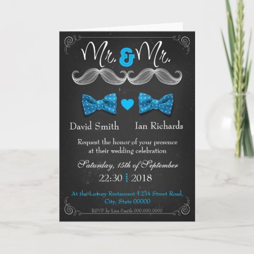 Moustache and bow for Mr and Mr Invitation