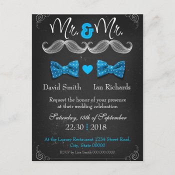 Moustache And Bow For Mr And Mr Postcard by KeyholeDesign at Zazzle