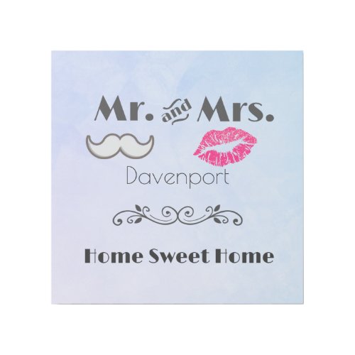 Moustache and Lips Mr and Mrs Home Sweet Home Gallery Wrap