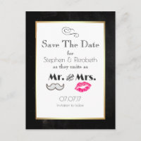 Moustache and Lips Mr. and Mrs. Save the Date