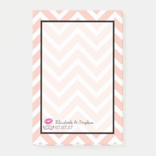 Moustache and Lips on Peach Chevron Wedding Post-it Notes